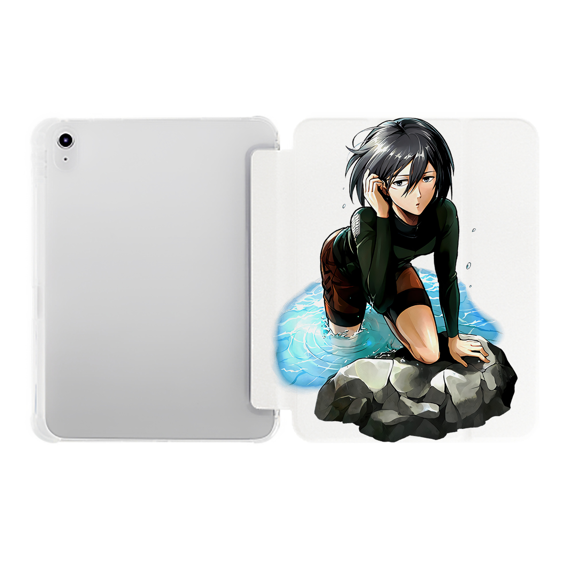 （画像用） 進撃の巨人 ミカサ·アッカーマン Attack on Titan Mikasa Ackerman IPad ケース ペン収納付き 三つ折りスタンド PUレザー×シリコン 対応機種9.5/10.5/10.9インチ